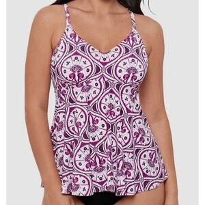 Swim Solutions Magenta Tiletale Underwire V-Neck Swim Tankini Top Size 10 NWT